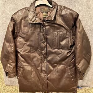 Vtg Eddie Bauer Leather Puffer Coat Down Insulated Jacket‎ Mens Medium M Brown